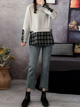 Women Plaid Stitching Slim Long Sleeve Sweatshirt